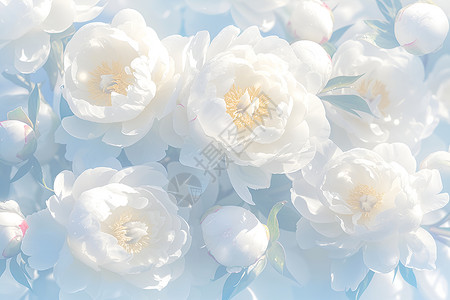 春日公园中丰盛的白牡丹花插画