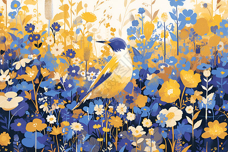 小鸟在花丛中背景图片