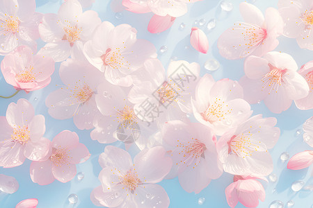 露珠花瓣浪漫的樱花背景