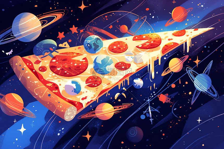 宇宙星空中的披萨图片