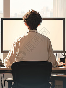 中控屏幕沉浸在电脑中的男人插画