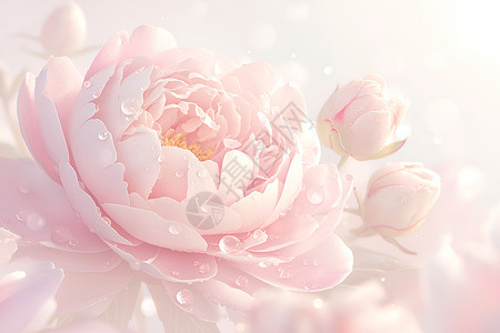 牡丹花园粉色牡丹盛放插画