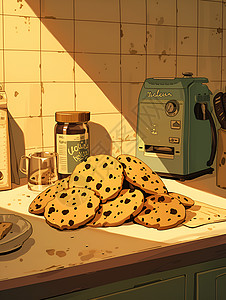 甜点厨房厨房桌上的饼干和牛奶盒插画