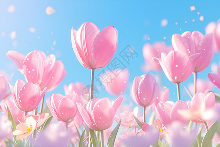 粉色春天公园里的粉色郁金香插画
