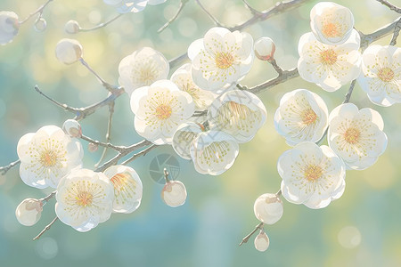 梅花树干盛开的漂亮梅花插画