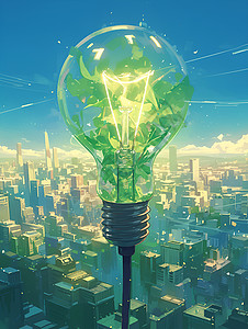 绿色能源驱动的灯泡插画背景图片
