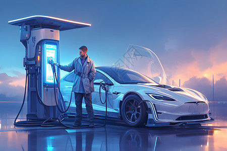 未来主义电动车充电汽车插画