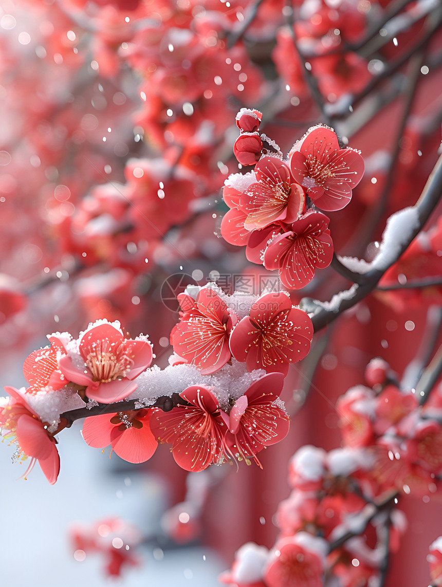 雪中盛开的梅花图片