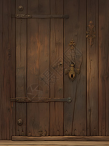 古老工艺的木门和锁插画