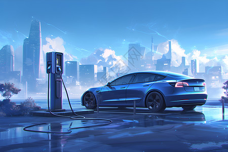 新能源汽车充电站充电站里的汽车插画