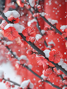 雪中树枝雪中的美丽梅花背景