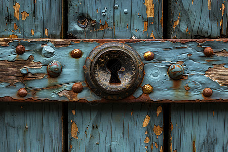 木纹门古朴门与锁的细腻插画插画