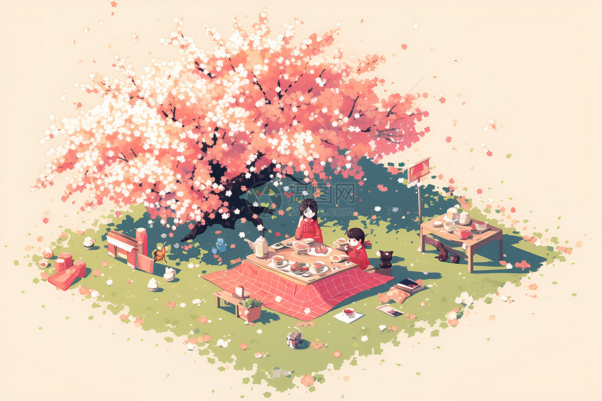 樱花下的野餐图片