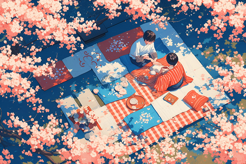 樱花下的快乐野餐图片