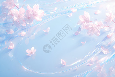 飞舞叶子水中的粉色花朵插画