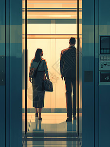 办公楼电梯电梯里的人插画