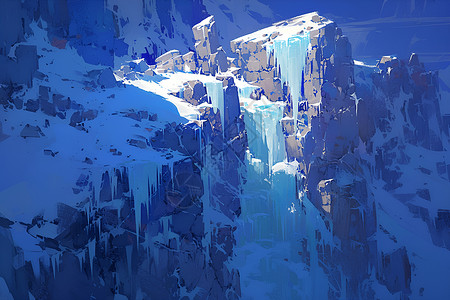 冰瀑素材悬崖上的冰瀑插画