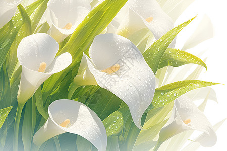 花朵马蹄莲绽放的白色美丽花朵插画