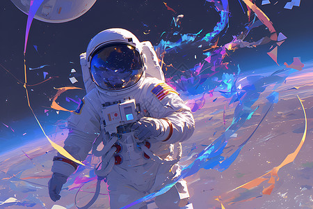 星球彩光中的宇航员背景图片