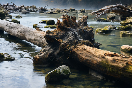 腐朽木头河流中腐朽的木头背景