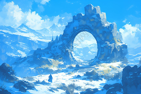 冰雪浩瀚石拱门背景图片