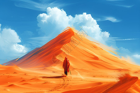 丘陵地貌沙漠中独行的旅人插画