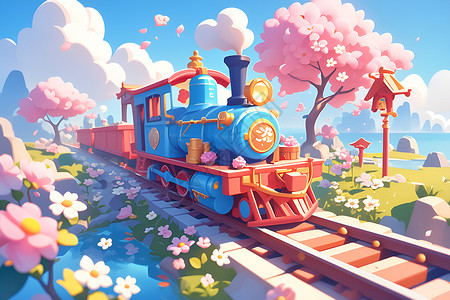 开往春天开往春日的列车插画