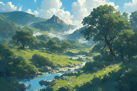 王者峡谷蜿蜒的峡谷景色插画