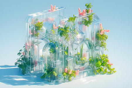 奇幻植物背景奇幻玻璃建筑中的植物设计图片