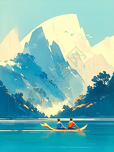 湖泊中的木舟背景图片