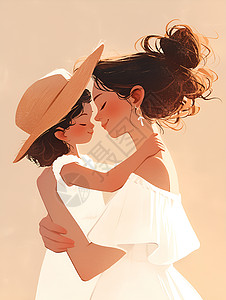 拥抱在一起的母女插画背景图片