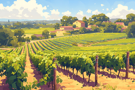 葡萄就山谷中的葡萄园插画