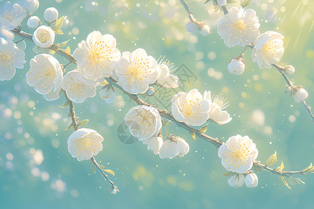 枝头的白梅花背景图片