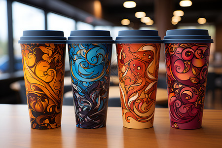 精美花纹线条咖啡杯花纹设计背景