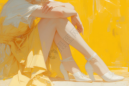 黄白色穿着白色高跟鞋的女人插画