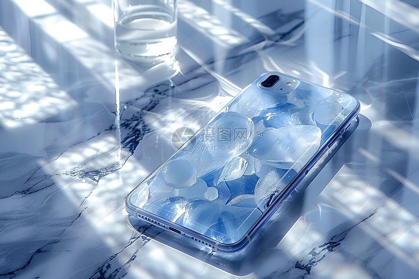 蓝色冰块碎片手机图片