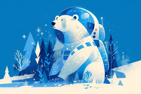 戴着宇航头盔的北极熊插画