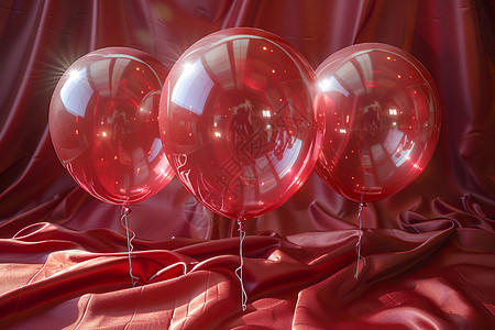 丝绸上的红色气球背景图片