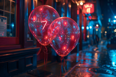 夜幕下的红色气球背景图片