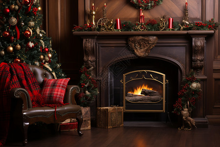 壁炉火焰声温馨的圣诞背景
