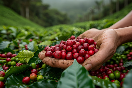 种植业手中的咖啡豆背景