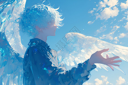 艺术壁材蓝天间的蓝发天使插画