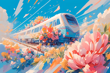 春天户外的列车背景图片