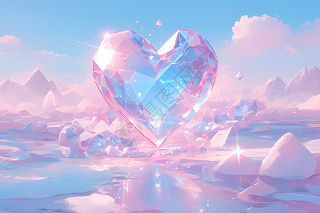 粉红心漂浮着的水晶心插画