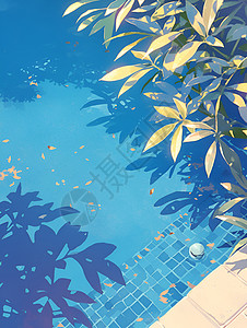 水波粼粼水面的树叶倒影插画
