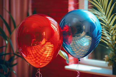 蓝色漂浮装饰红色和蓝色的气球背景
