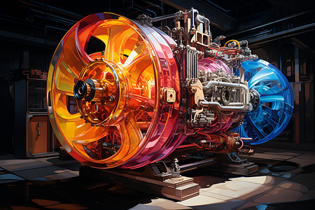 发动机缸盖异步交流电机的彩色轮子插画