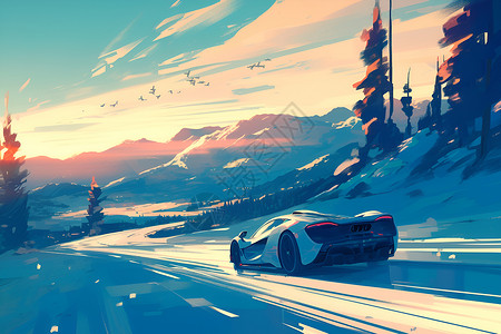 雪地中行驶的汽车背景图片