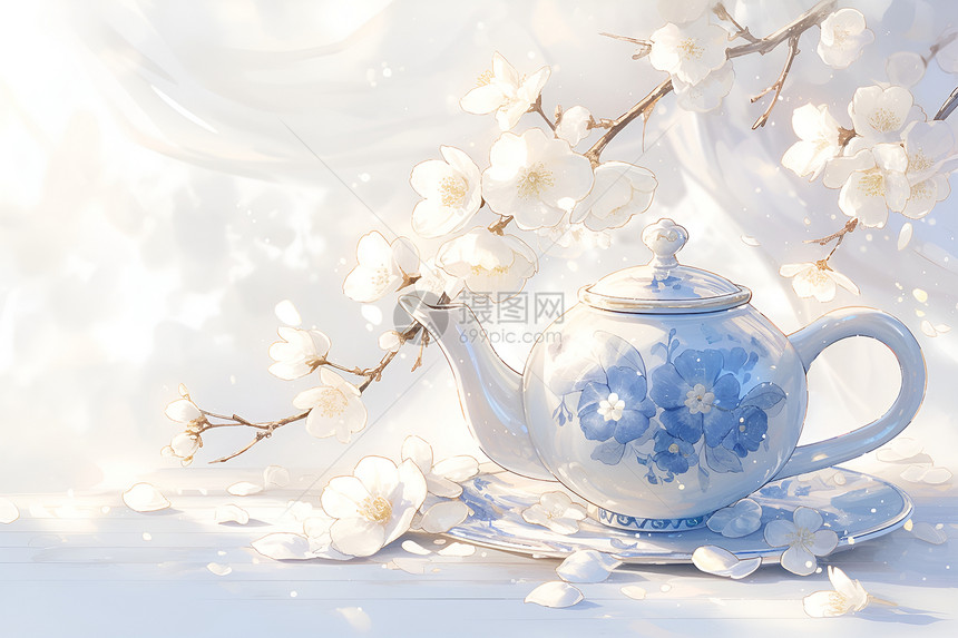 陶瓷茶壶插画图片