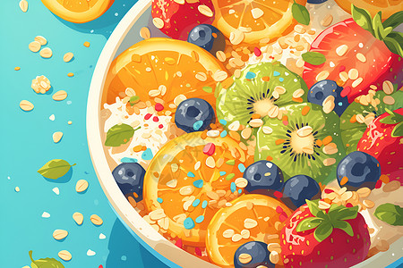 酸奶水果美味的水果碗插画